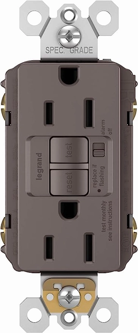 15A Spec Grade Tamper Resistant Self Test GFCI Receptacle. Brown