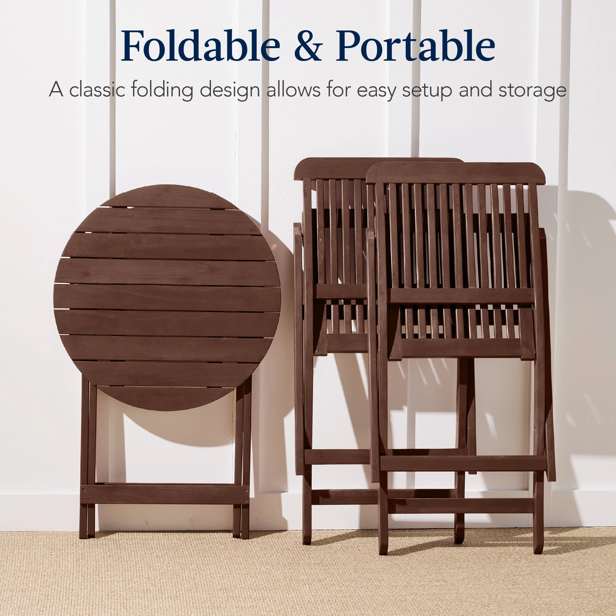 Best Choice Products 3-Piece Acacia Wood Bistro Set, Folding Patio Furniture w/ 2 Chairs, Table - Brown