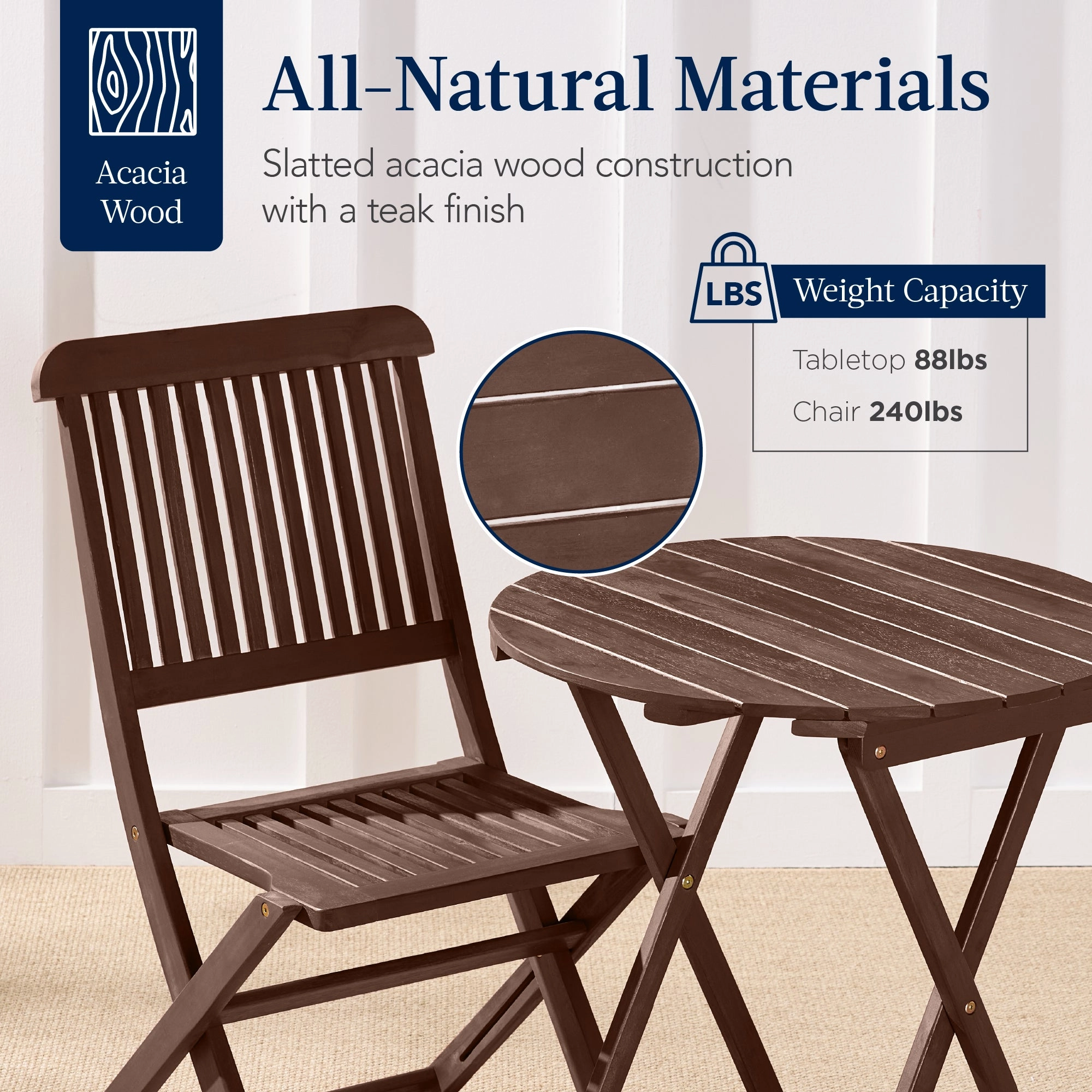 Best Choice Products 3-Piece Acacia Wood Bistro Set, Folding Patio Furniture w/ 2 Chairs, Table - Brown