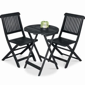 Best Choice Products 3-Piece Acacia Wood Bistro Set, Folding Patio Furniture w/ 2 Chairs, Table - Charcoal