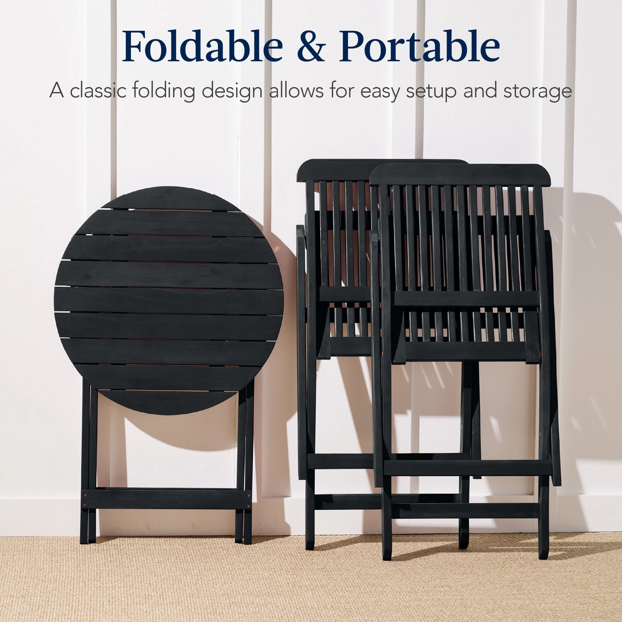 Best Choice Products 3-Piece Acacia Wood Bistro Set, Folding Patio Furniture w/ 2 Chairs, Table - Charcoal
