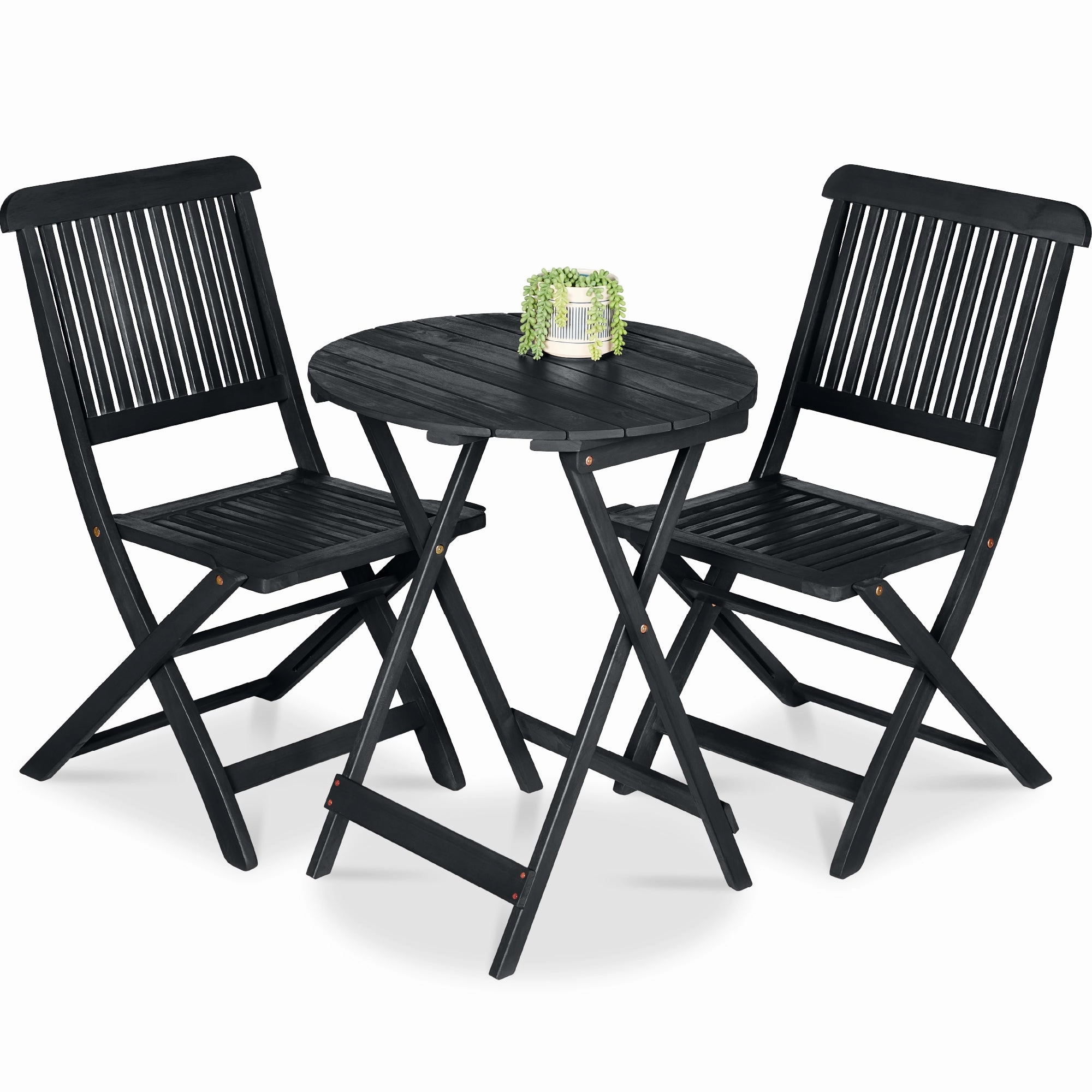 Best Choice Products 3-Piece Acacia Wood Bistro Set, Folding Patio Furniture w/ 2 Chairs, Table - Charcoal