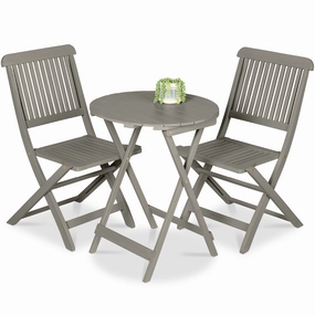 Best Choice Products 3-Piece Acacia Wood Bistro Set, Folding Patio Furniture w/ 2 Chairs, Table - Gray