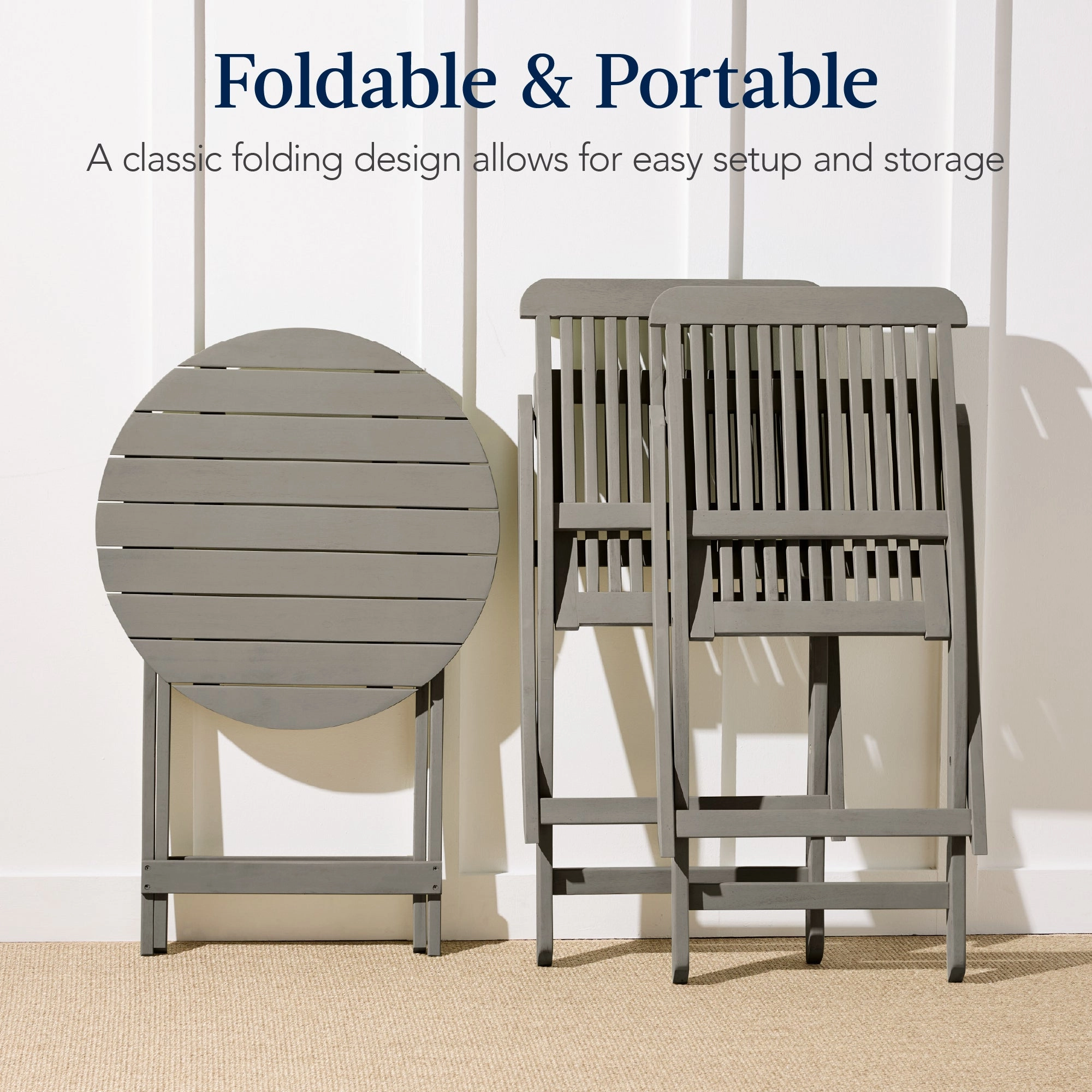 Best Choice Products 3-Piece Acacia Wood Bistro Set, Folding Patio Furniture w/ 2 Chairs, Table - Gray