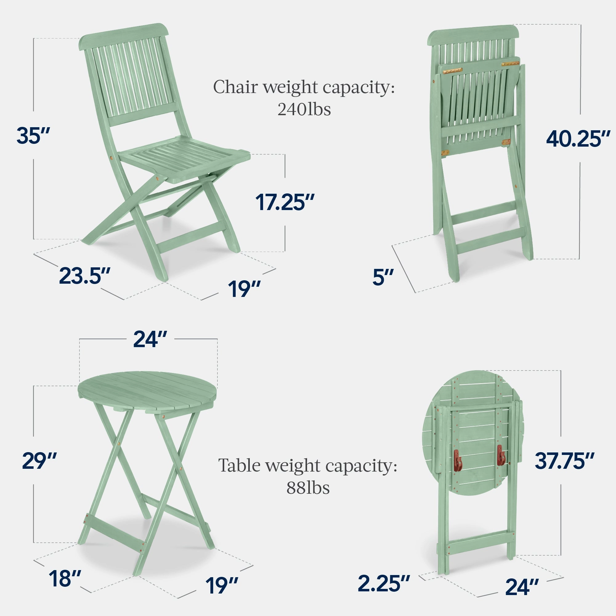Best Choice Products 3-Piece Acacia Wood Bistro Set, Folding Patio Furniture w/ 2 Chairs, Table - Mint