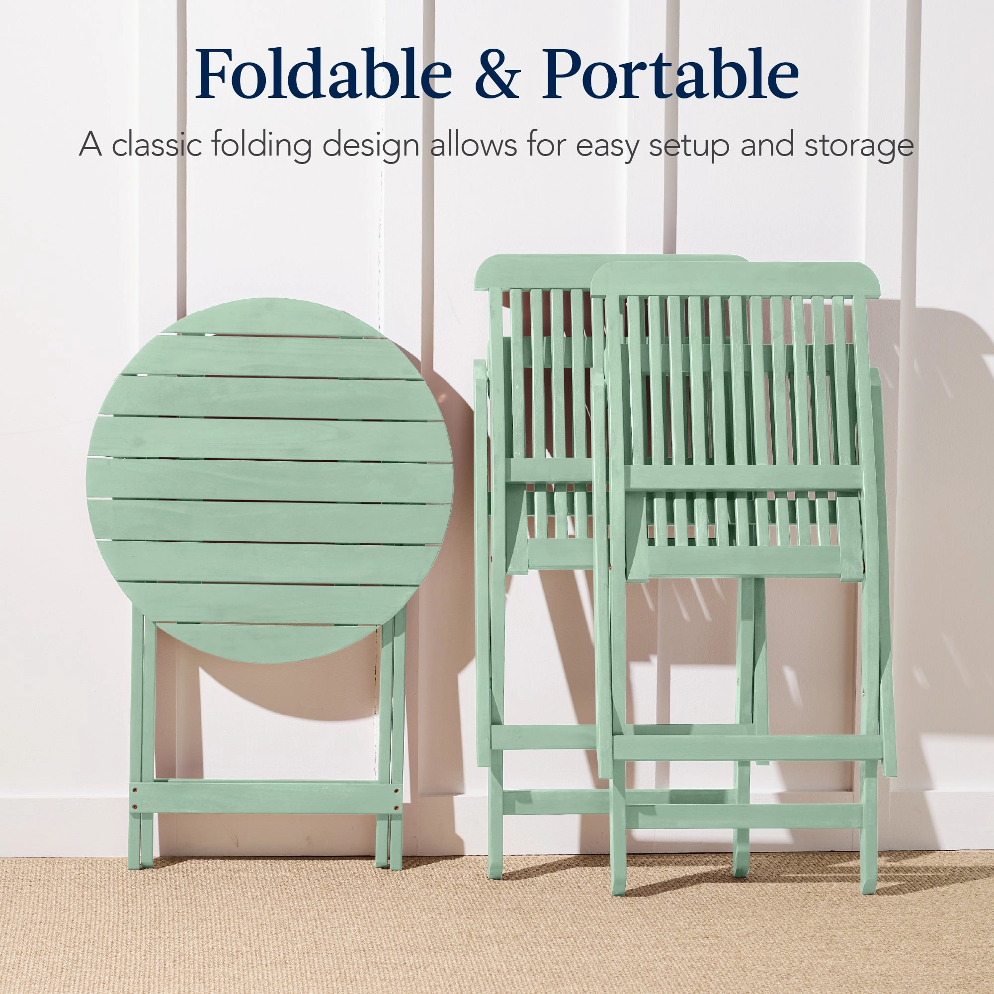 Best Choice Products 3-Piece Acacia Wood Bistro Set, Folding Patio Furniture w/ 2 Chairs, Table - Mint