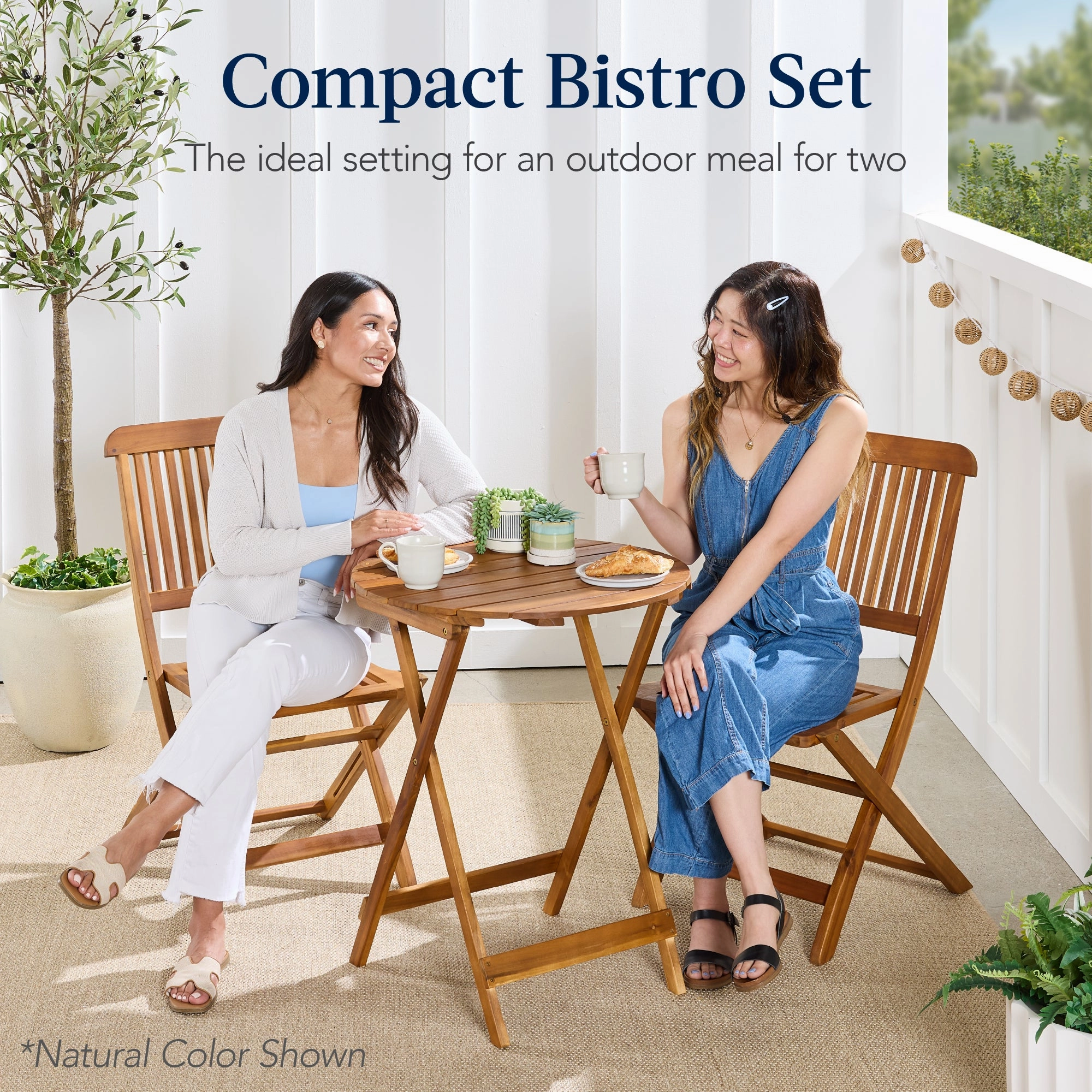 Best Choice Products 3-Piece Acacia Wood Bistro Set, Folding Patio Furniture w/ 2 Chairs, Table - Olive
