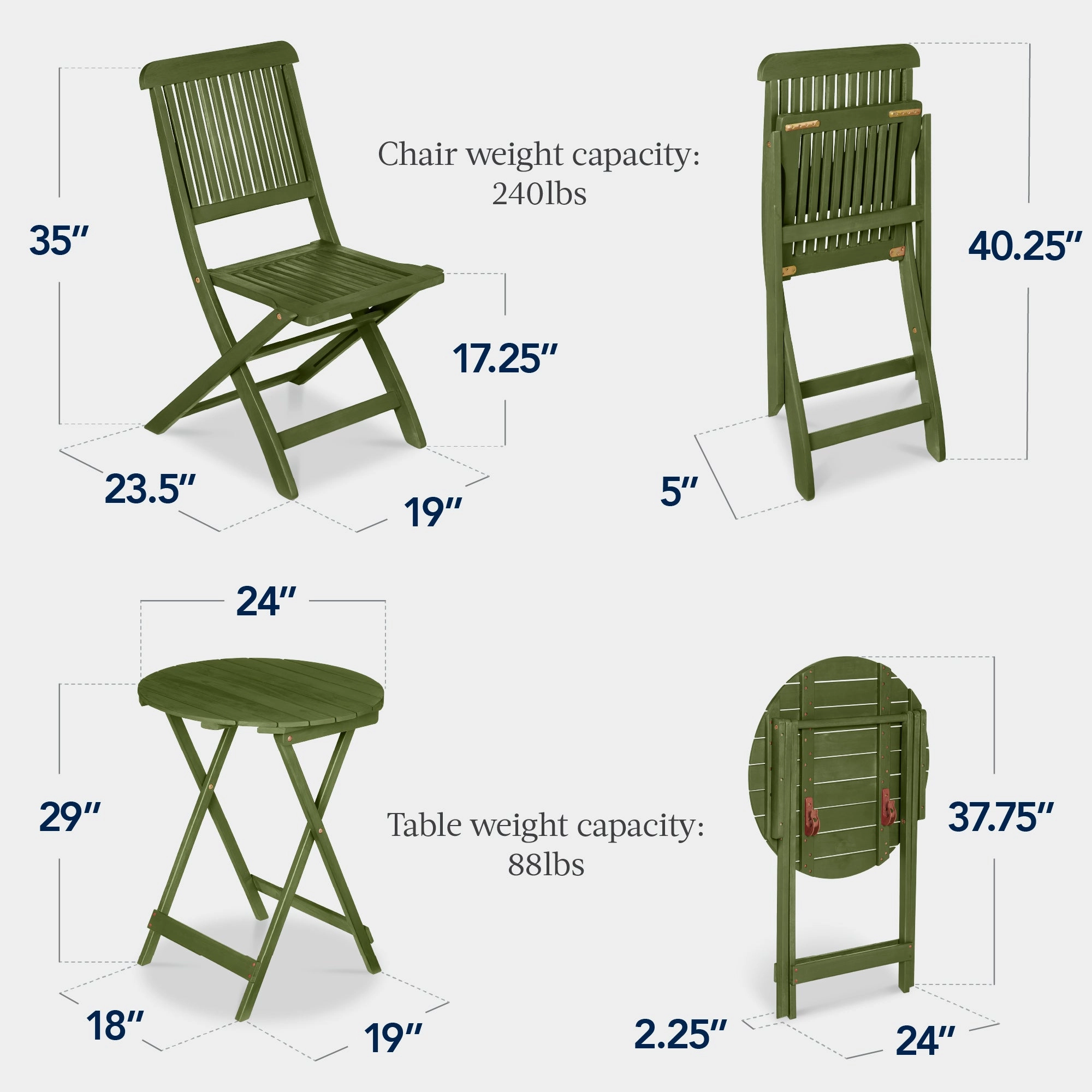 Best Choice Products 3-Piece Acacia Wood Bistro Set, Folding Patio Furniture w/ 2 Chairs, Table - Olive