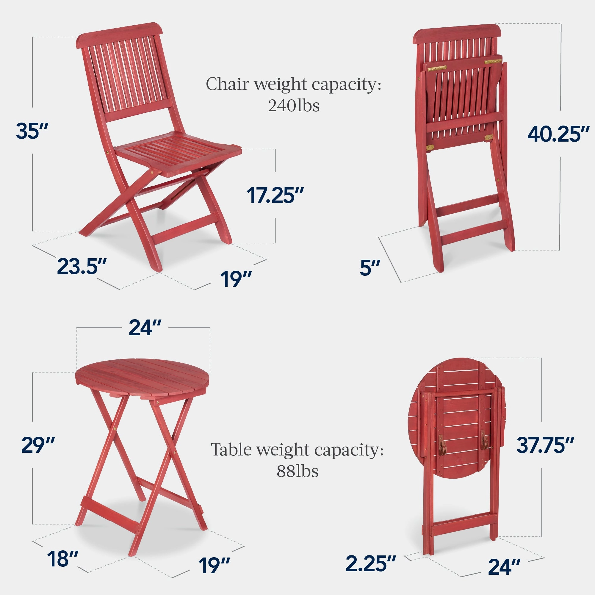Best Choice Products 3-Piece Acacia Wood Bistro Set, Folding Patio Furniture w/ 2 Chairs, Table - Ruby