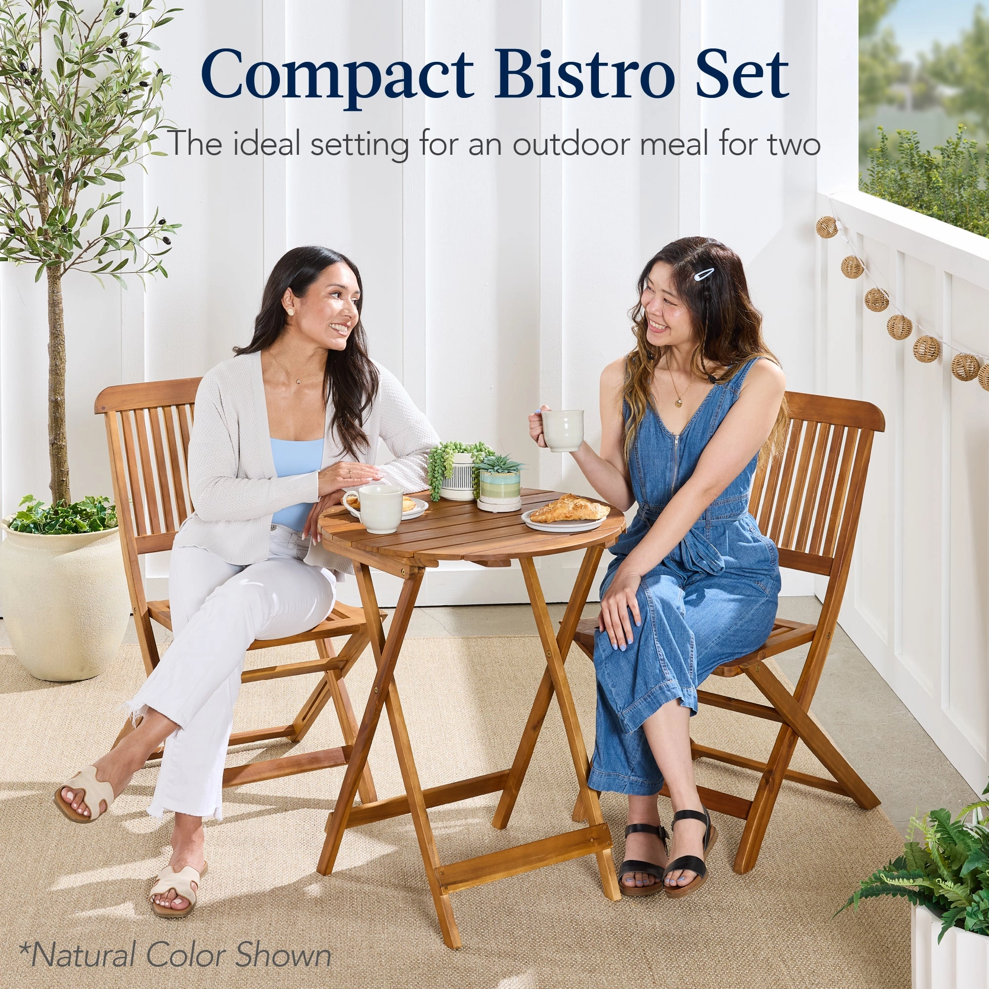 Best Choice Products 3-Piece Acacia Wood Bistro Set, Folding Patio Furniture w/ 2 Chairs, Table - Ruby