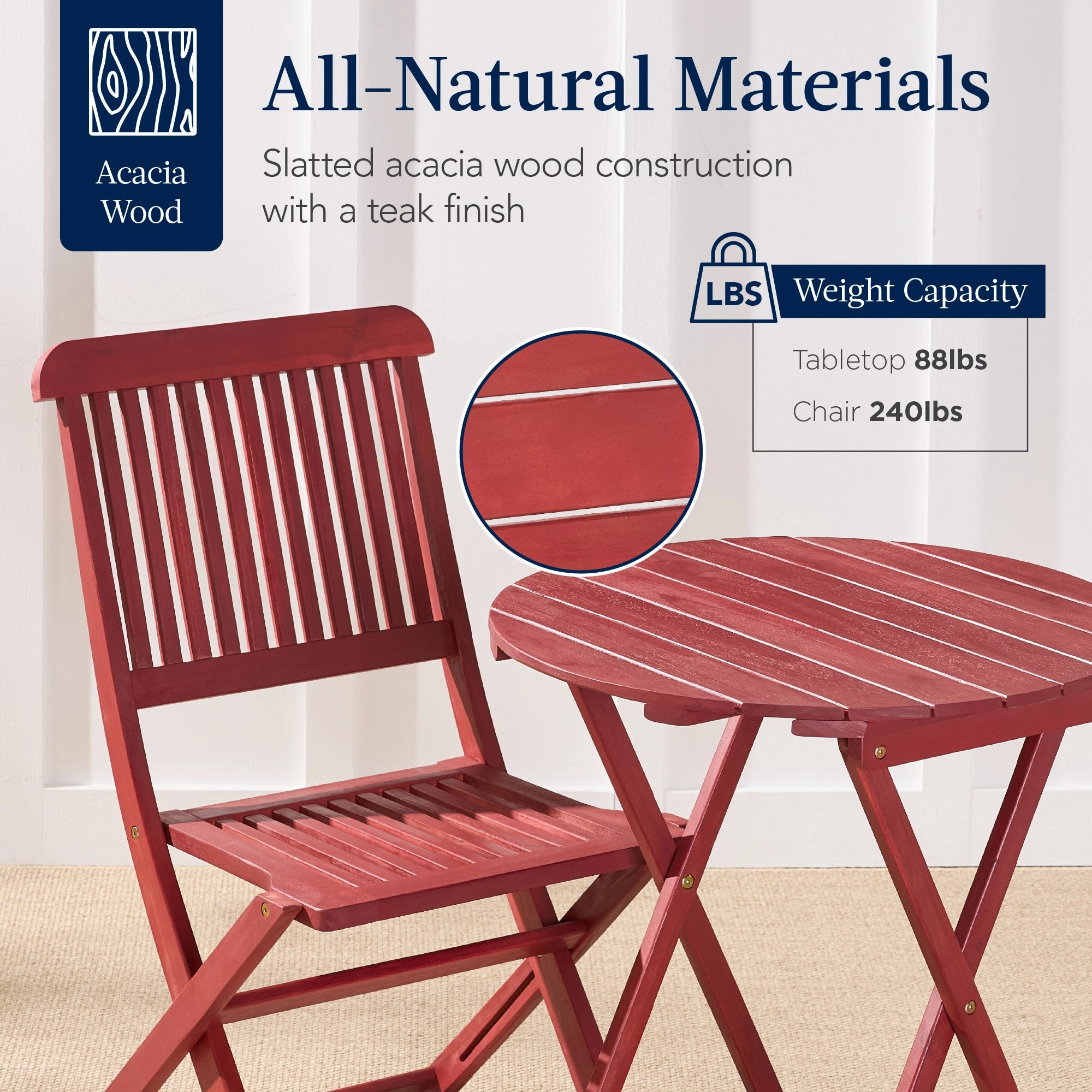 Best Choice Products 3-Piece Acacia Wood Bistro Set, Folding Patio Furniture w/ 2 Chairs, Table - Ruby