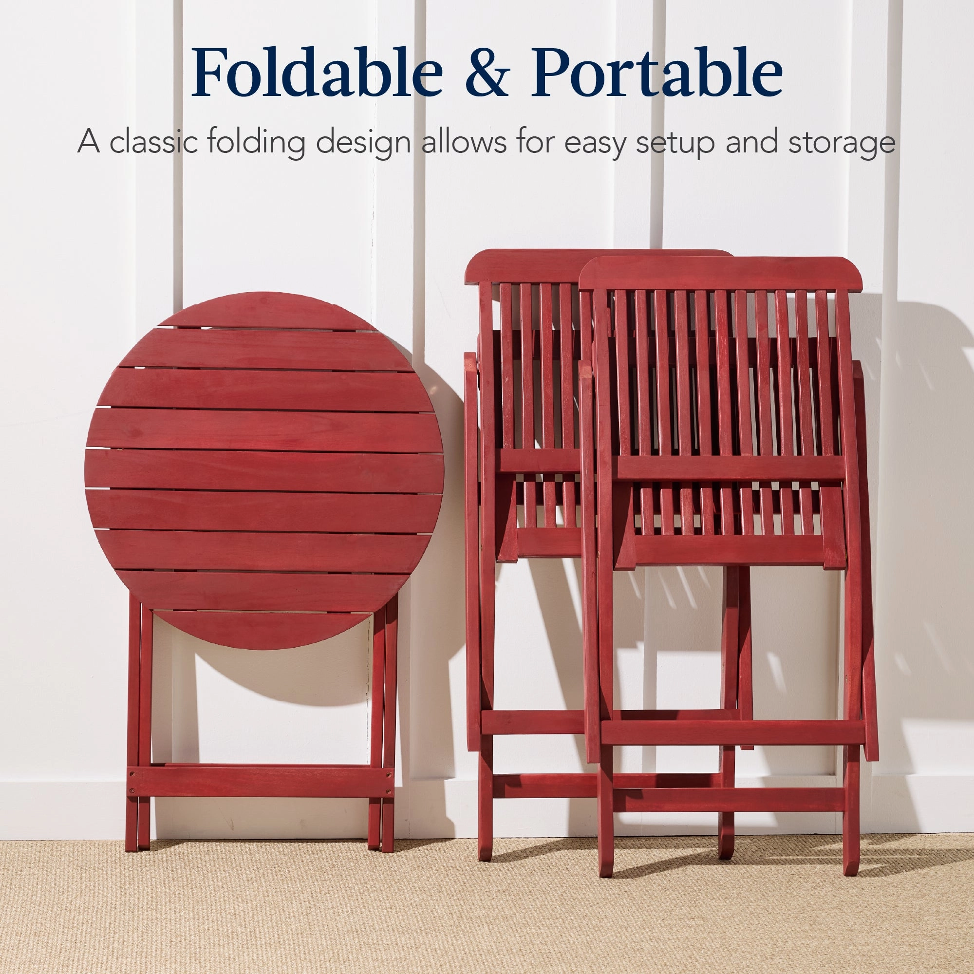 Best Choice Products 3-Piece Acacia Wood Bistro Set, Folding Patio Furniture w/ 2 Chairs, Table - Ruby