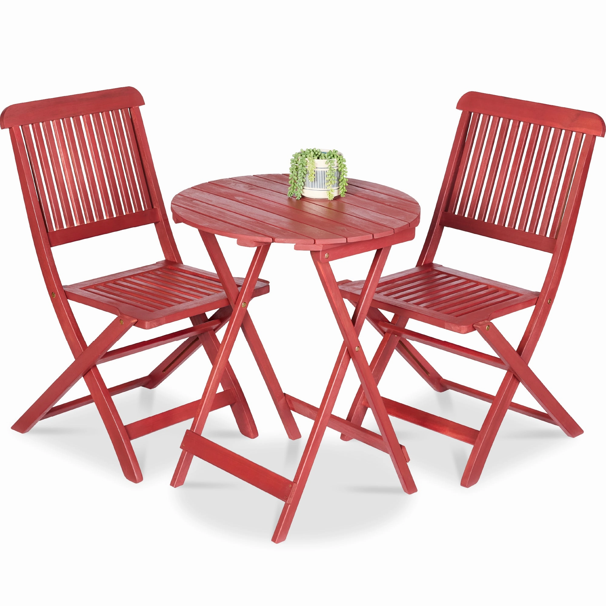 Best Choice Products 3-Piece Acacia Wood Bistro Set, Folding Patio Furniture w/ 2 Chairs, Table - Ruby