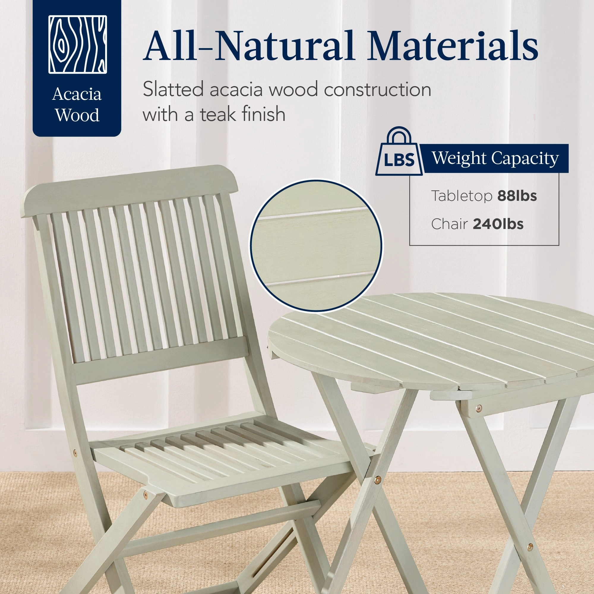 Best Choice Products 3-Piece Acacia Wood Bistro Set, Folding Patio Furniture w/ 2 Chairs, Table - Sage Green