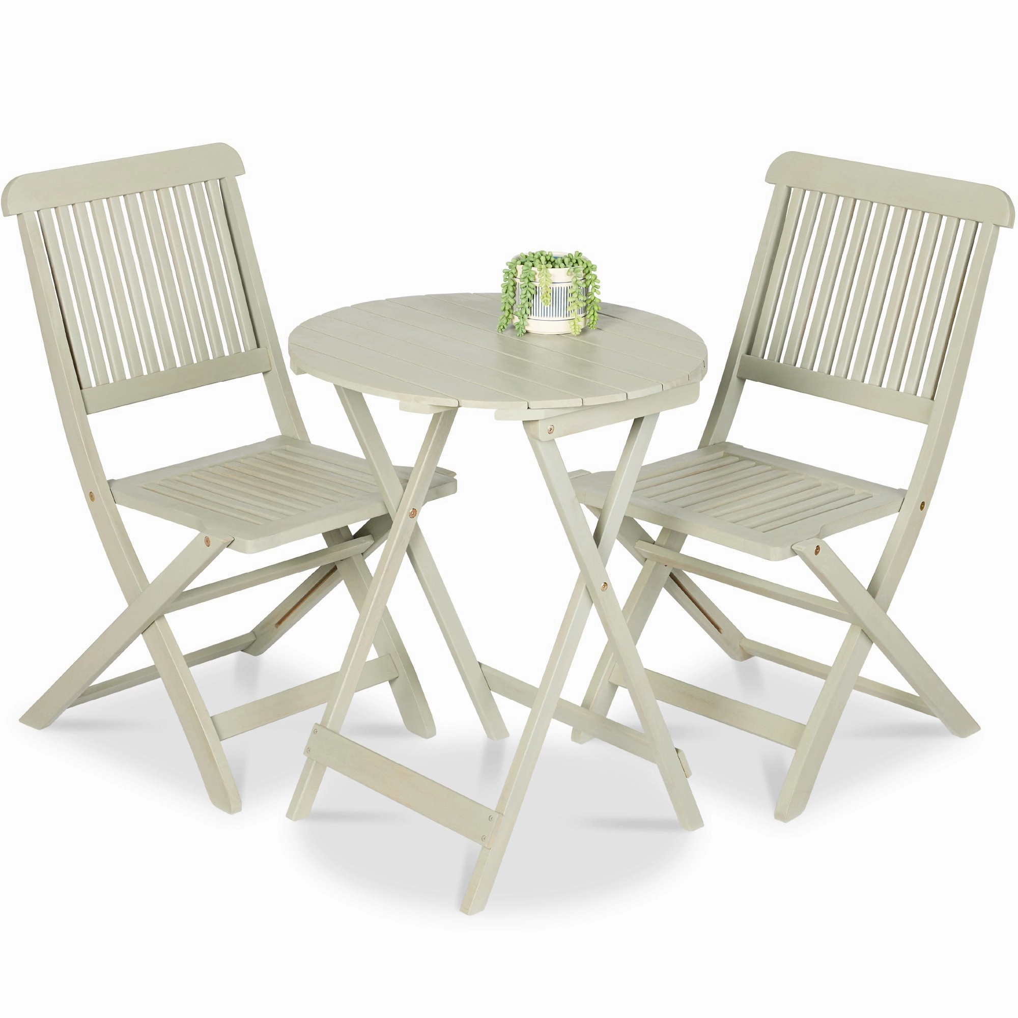 Best Choice Products 3-Piece Acacia Wood Bistro Set, Folding Patio Furniture w/ 2 Chairs, Table - Sage Green