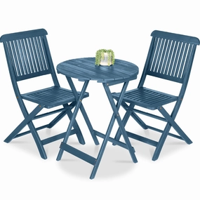 Best Choice Products 3-Piece Acacia Wood Bistro Set, Folding Patio Furniture w/ 2 Chairs, Table - Slate Blue