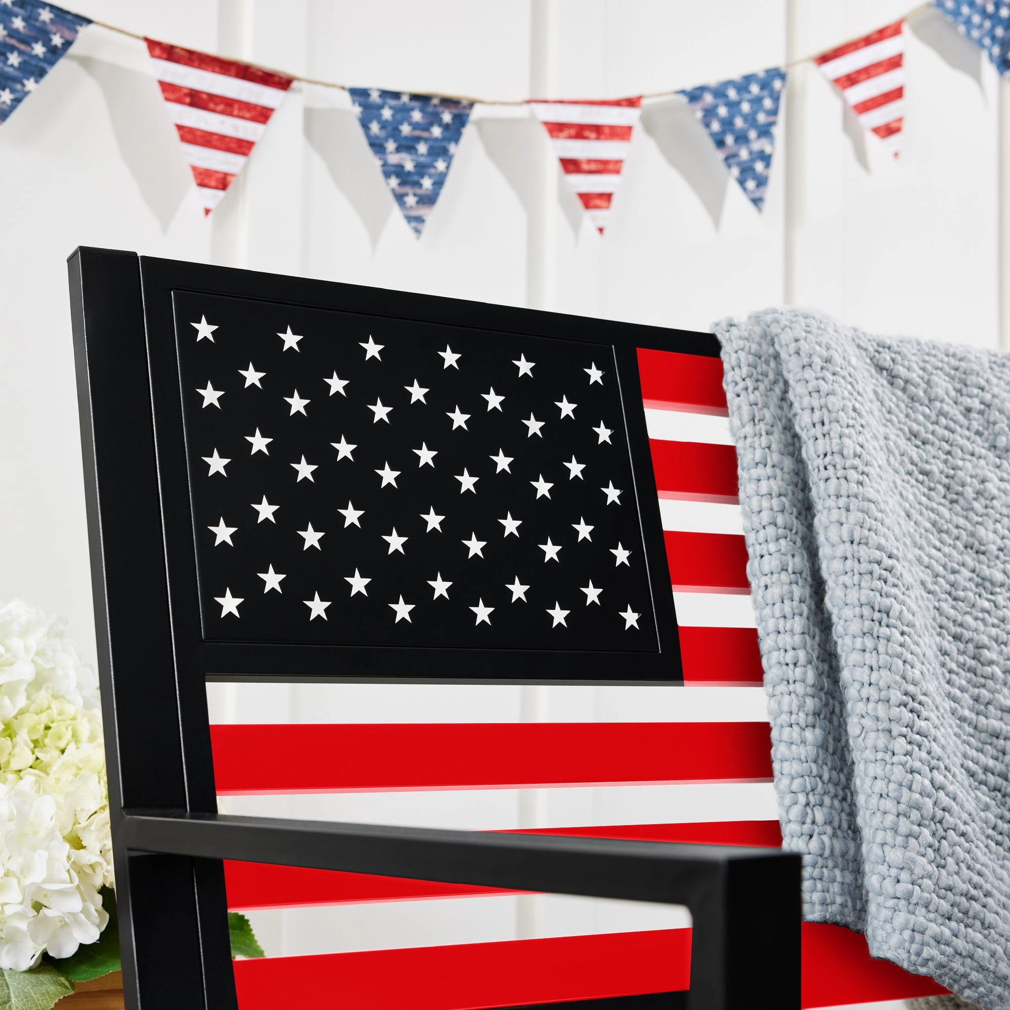 Best Choice Products Indoor Outdoor Steel Garden Bench w/ American Flag Backrest, 790lb Capacity - Black/Red