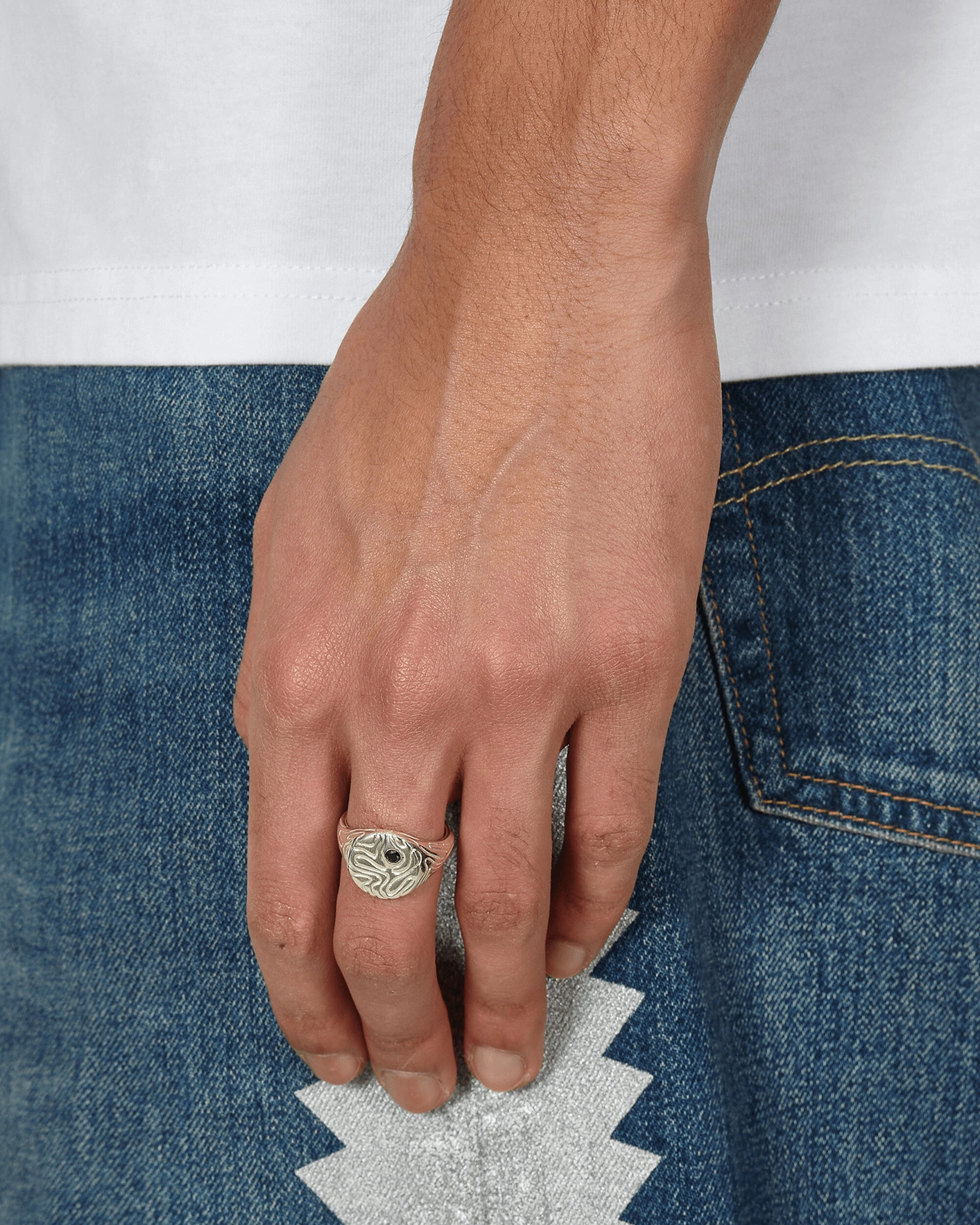 Black Diamond Globe Signet Ring Silver