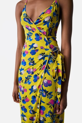 C-Logo Print Wrap Slip Dress