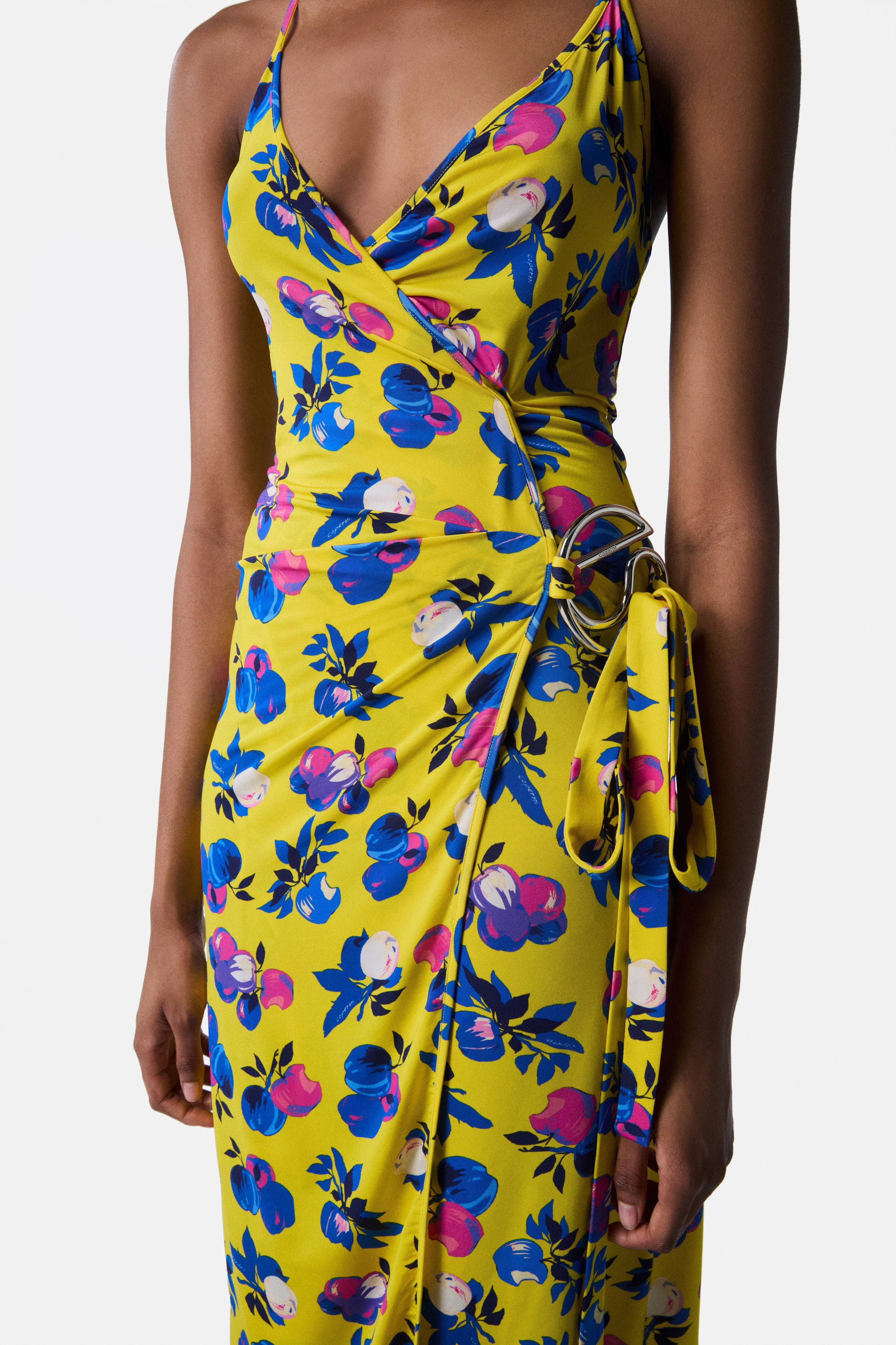 C-Logo Print Wrap Slip Dress