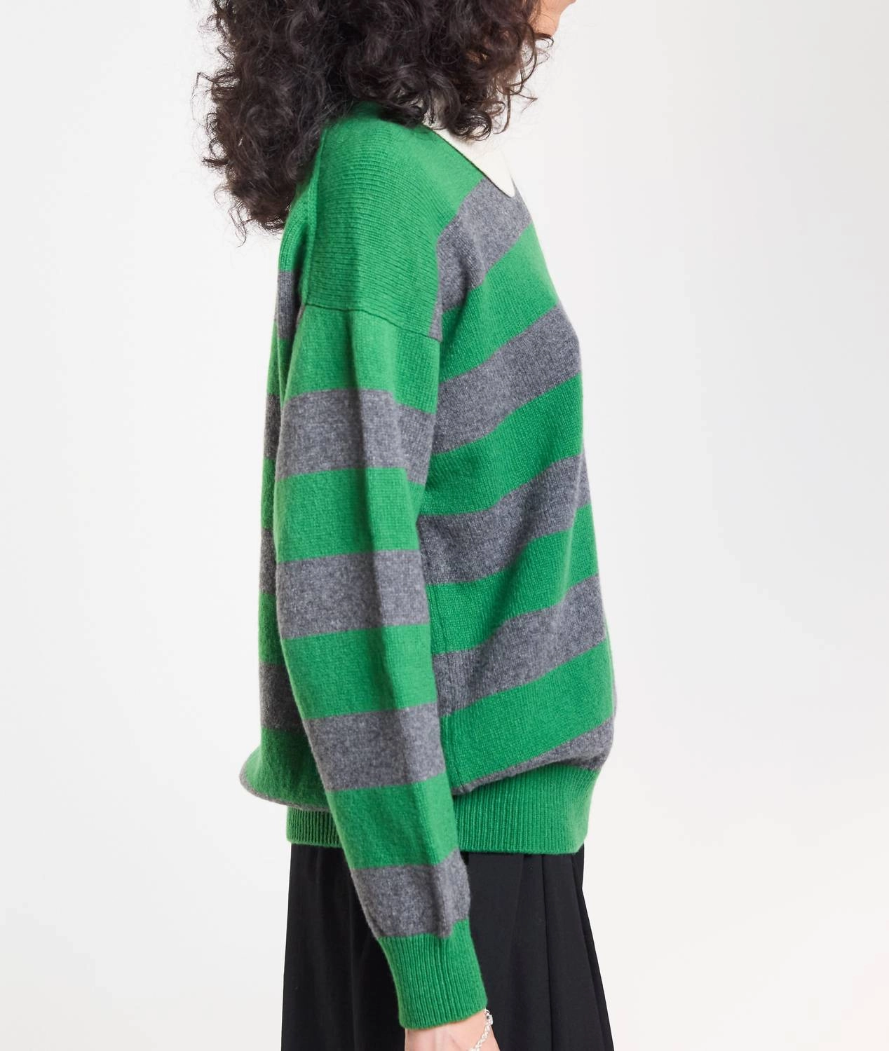 Edith Stripe Polo Top In Pagoda Green/derby Grey