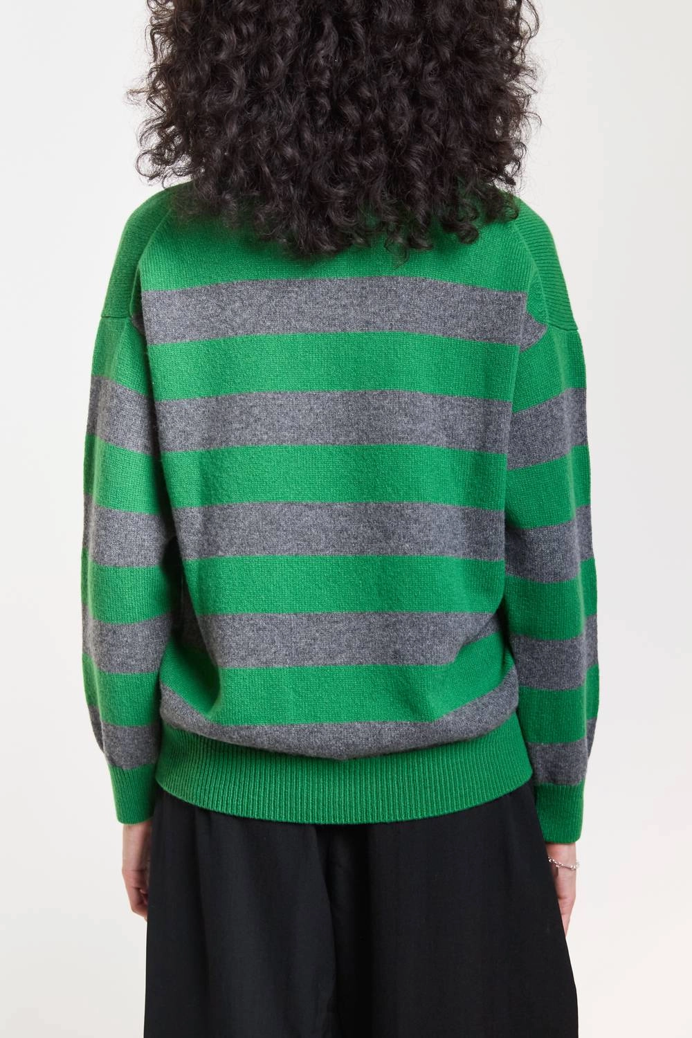 Edith Stripe Polo Top In Pagoda Green/derby Grey