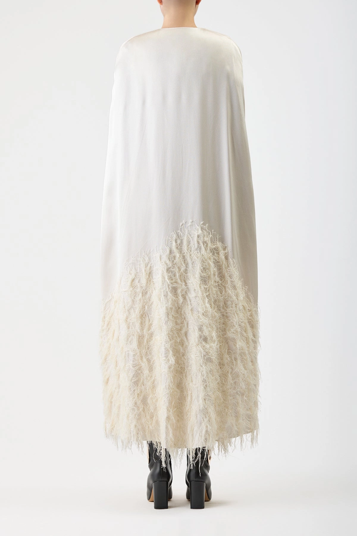 Hillman Feather Cape in Ivory Silk Satin