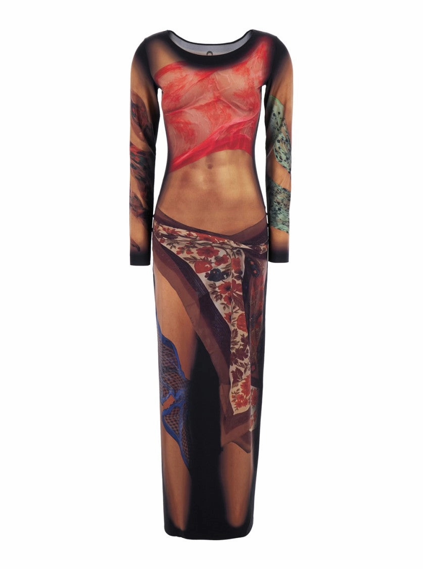 Multicolor Long Dress With All-Over Graphic Print