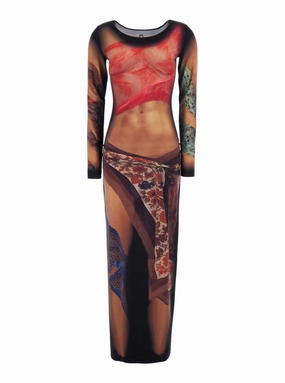 Multicolor Long Dress With All-Over Graphic Print