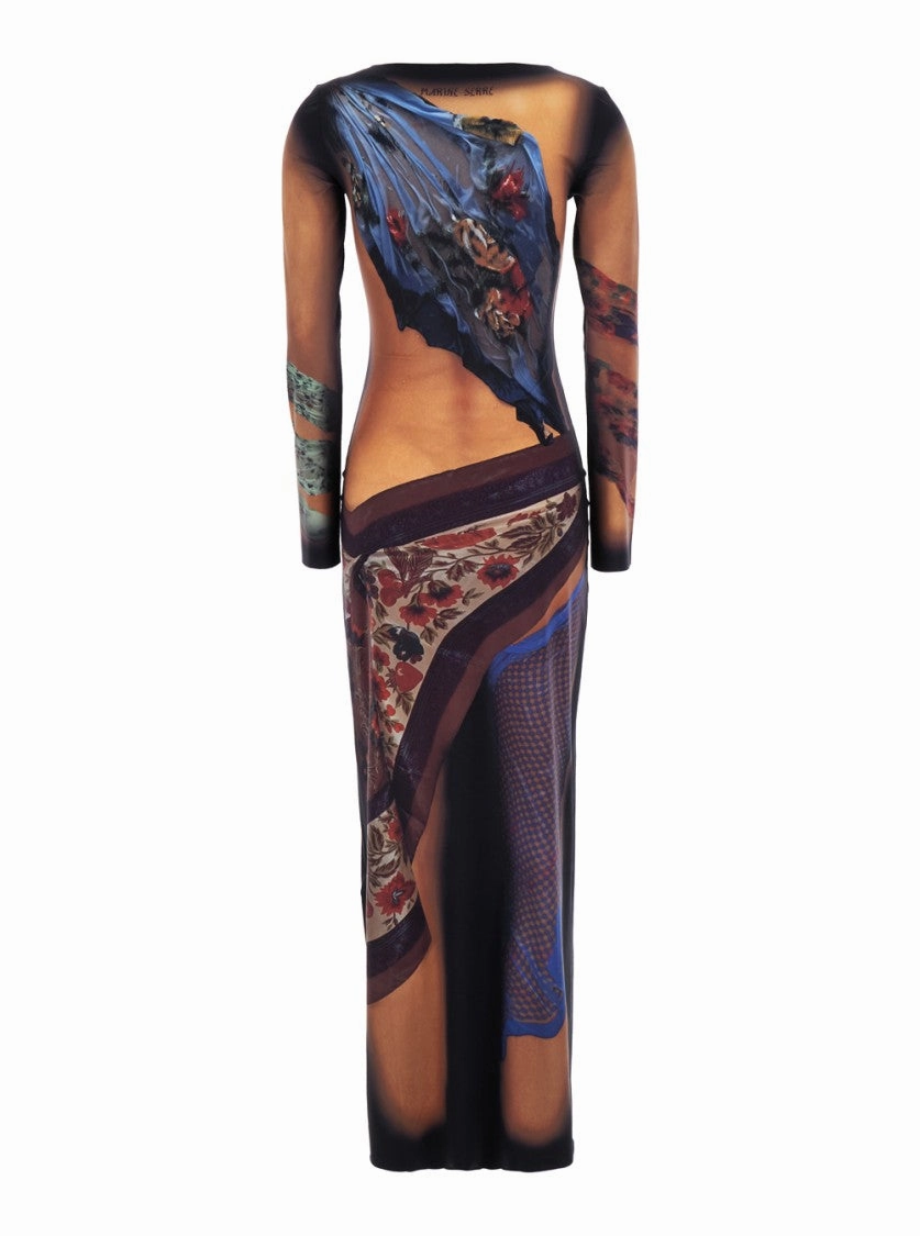Multicolor Long Dress With All-Over Graphic Print
