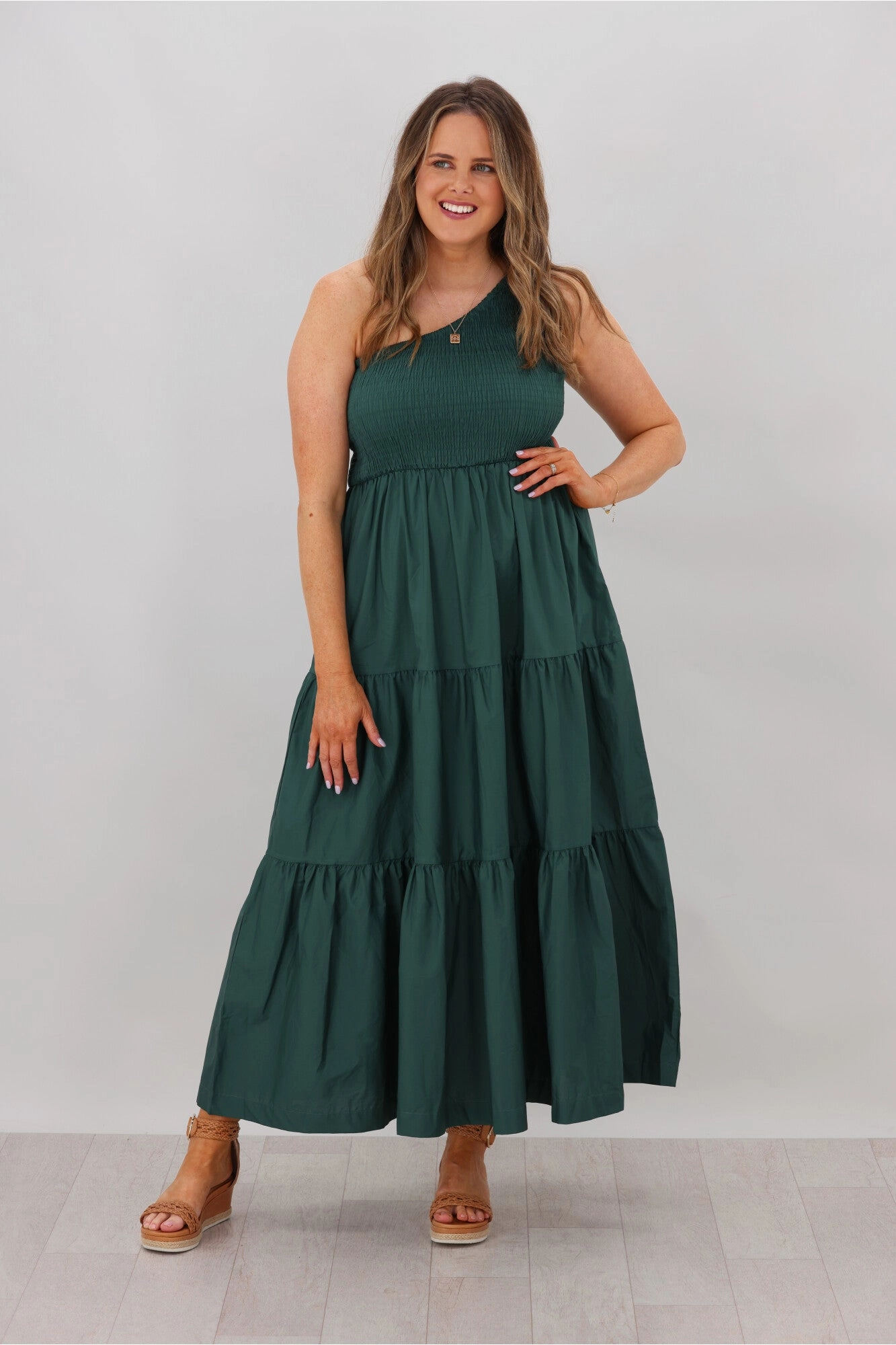 Natural Bay Opal One Shoulder Dress Teal