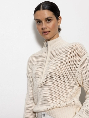 Open Knit Half-Zip Sweater Eco Natural