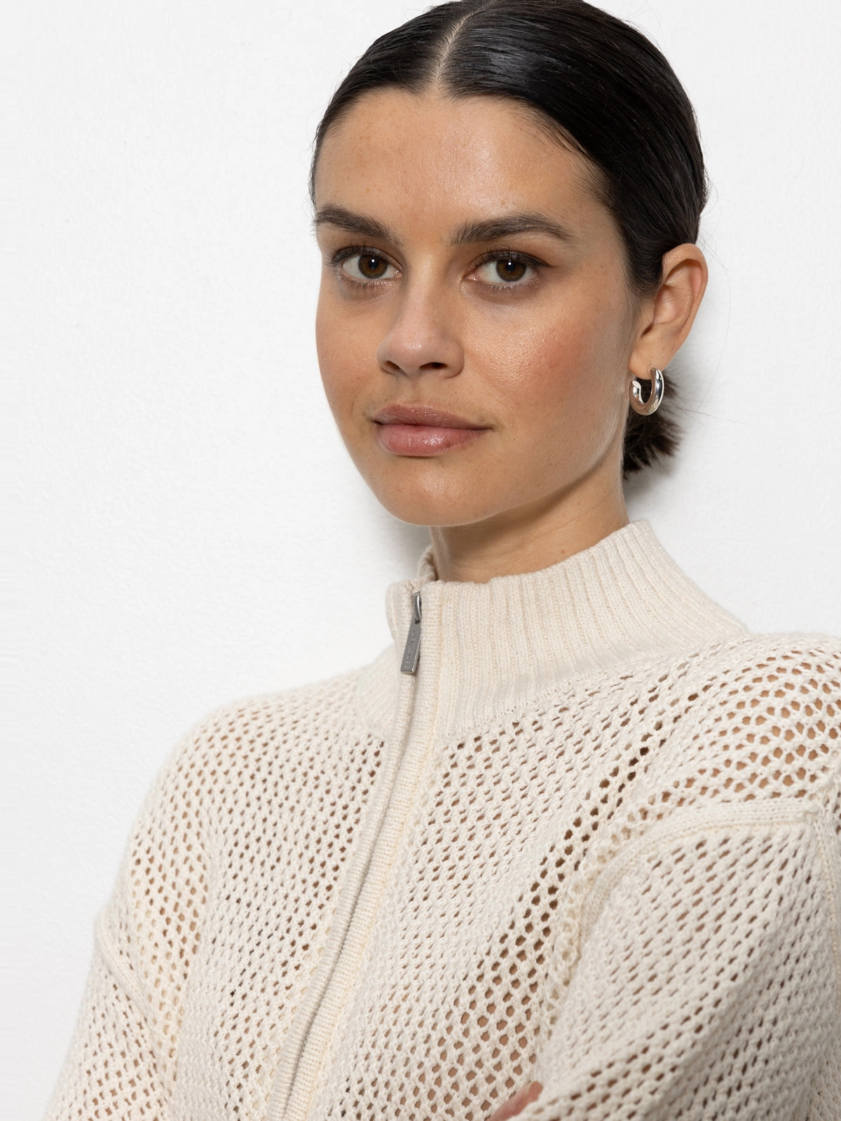 Open Knit Half-Zip Sweater Eco Natural