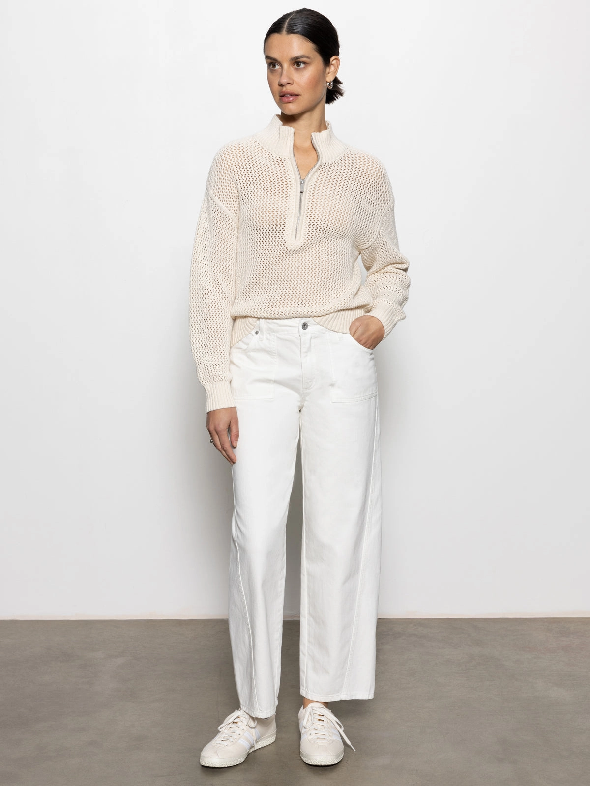 Open Knit Half-Zip Sweater Eco Natural