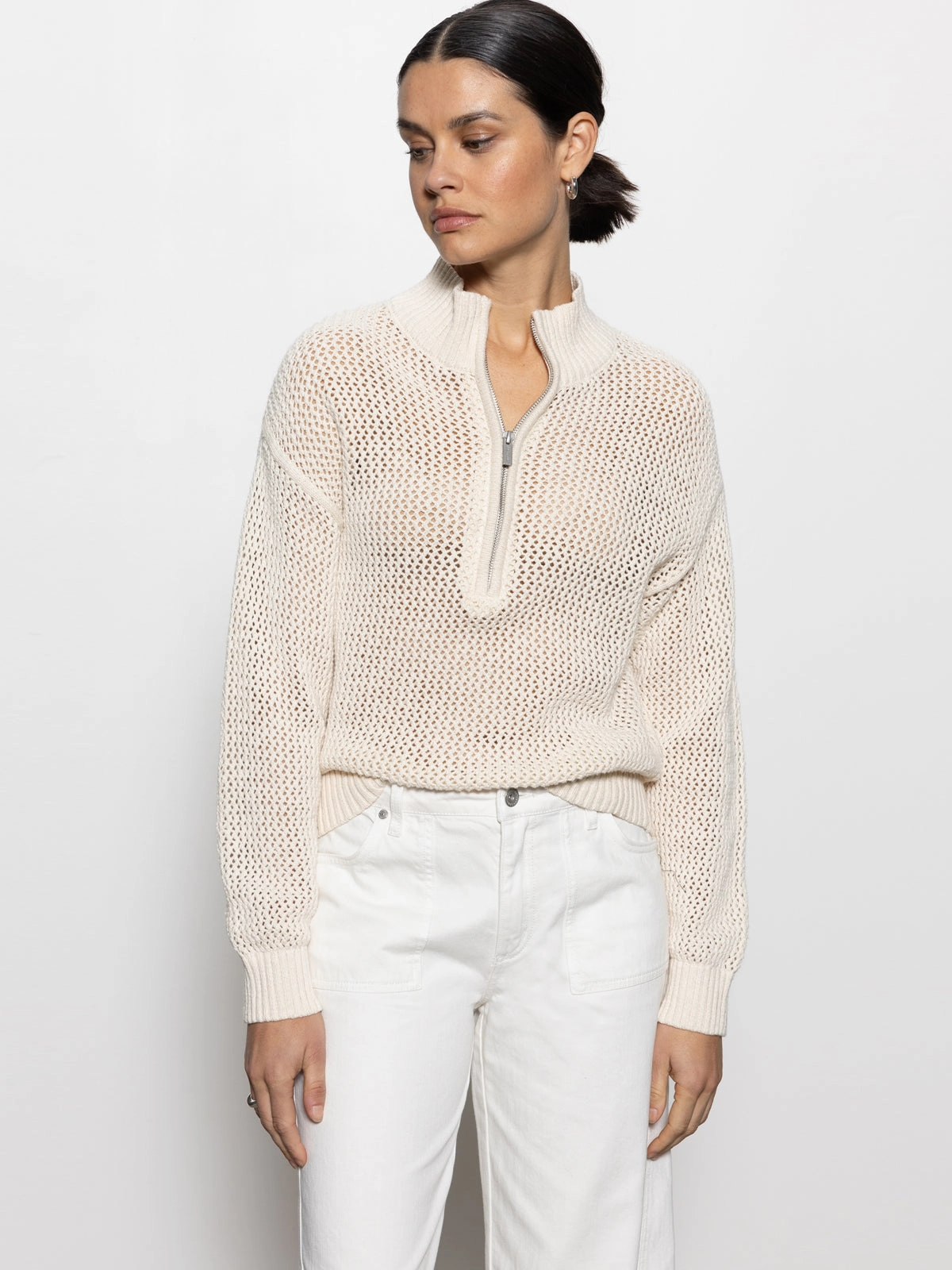 Open Knit Half-Zip Sweater Eco Natural