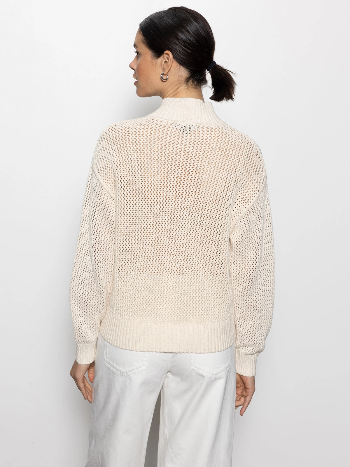 Open Knit Half-Zip Sweater Eco Natural