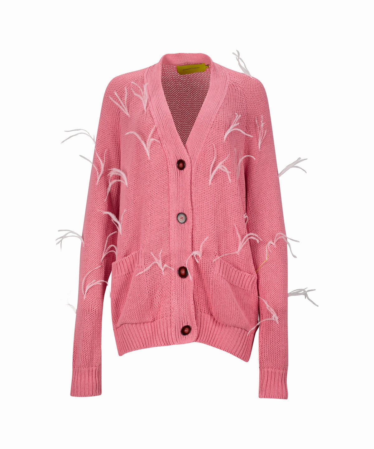 PINK OVERSIZED CARDIGAN WITH FEATHERS PULLS