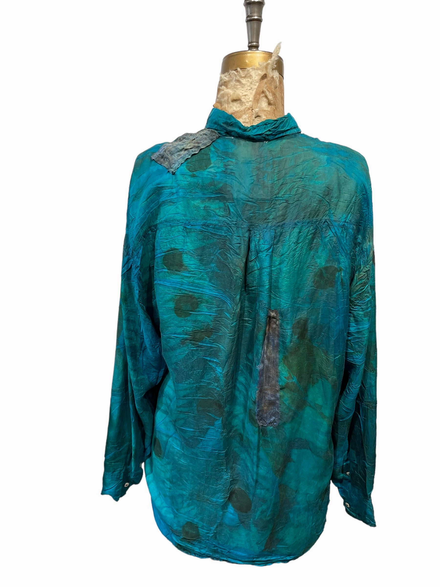 Silk eco dyed long sleeve blouse