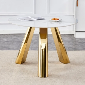 Streamdale 42" White Marble Round Table Gold Legs