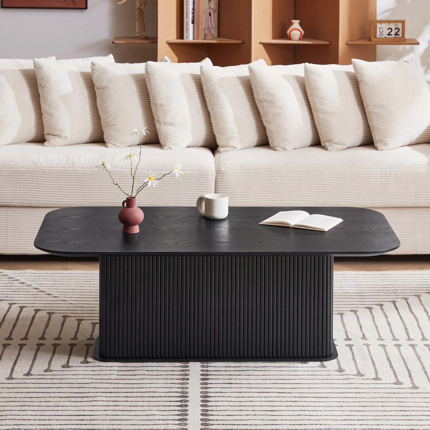 Streamdale Coffee Table Black Oak Wood Surface and Black Metel Feet