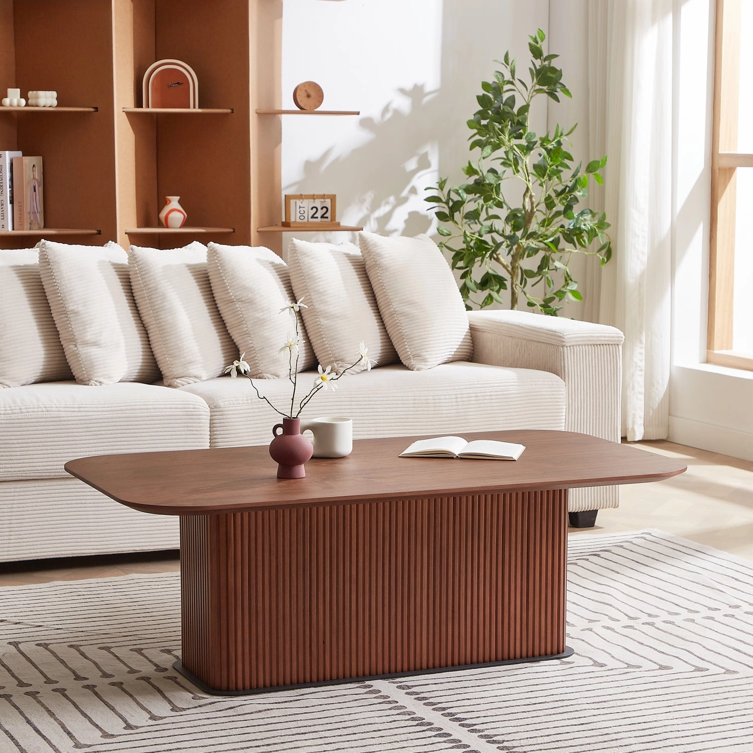 Streamdale Coffee Table Walnut Wood Surface and Black Metel Feet