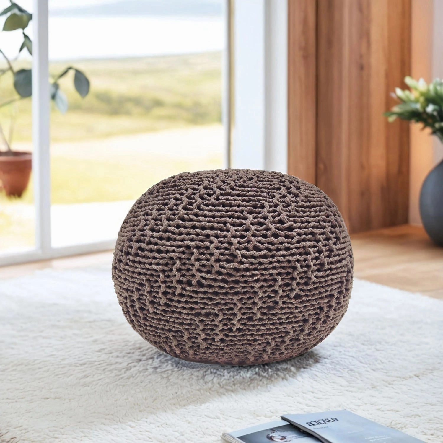 Streamdale Knit Weave Pouf - Modern Indoor/Outdoor Ottoman