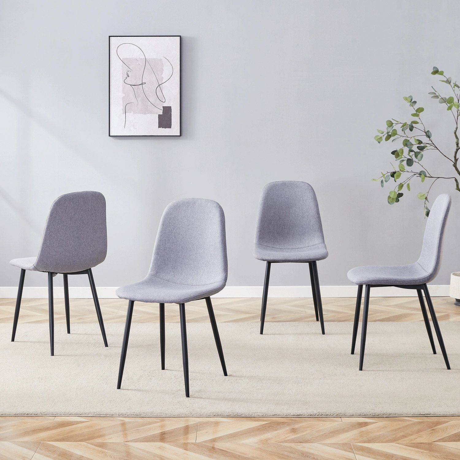 Streamdale Light Gray Linen Dining Chairs (Set of 4) - Black Metal Legs
