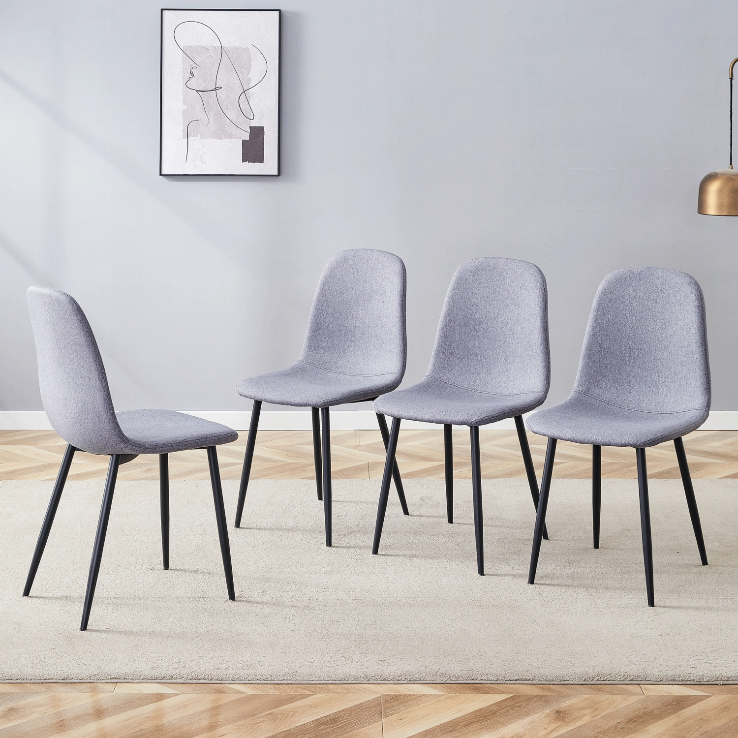 Streamdale Light Gray Linen Dining Chairs (Set of 4) - Black Metal Legs