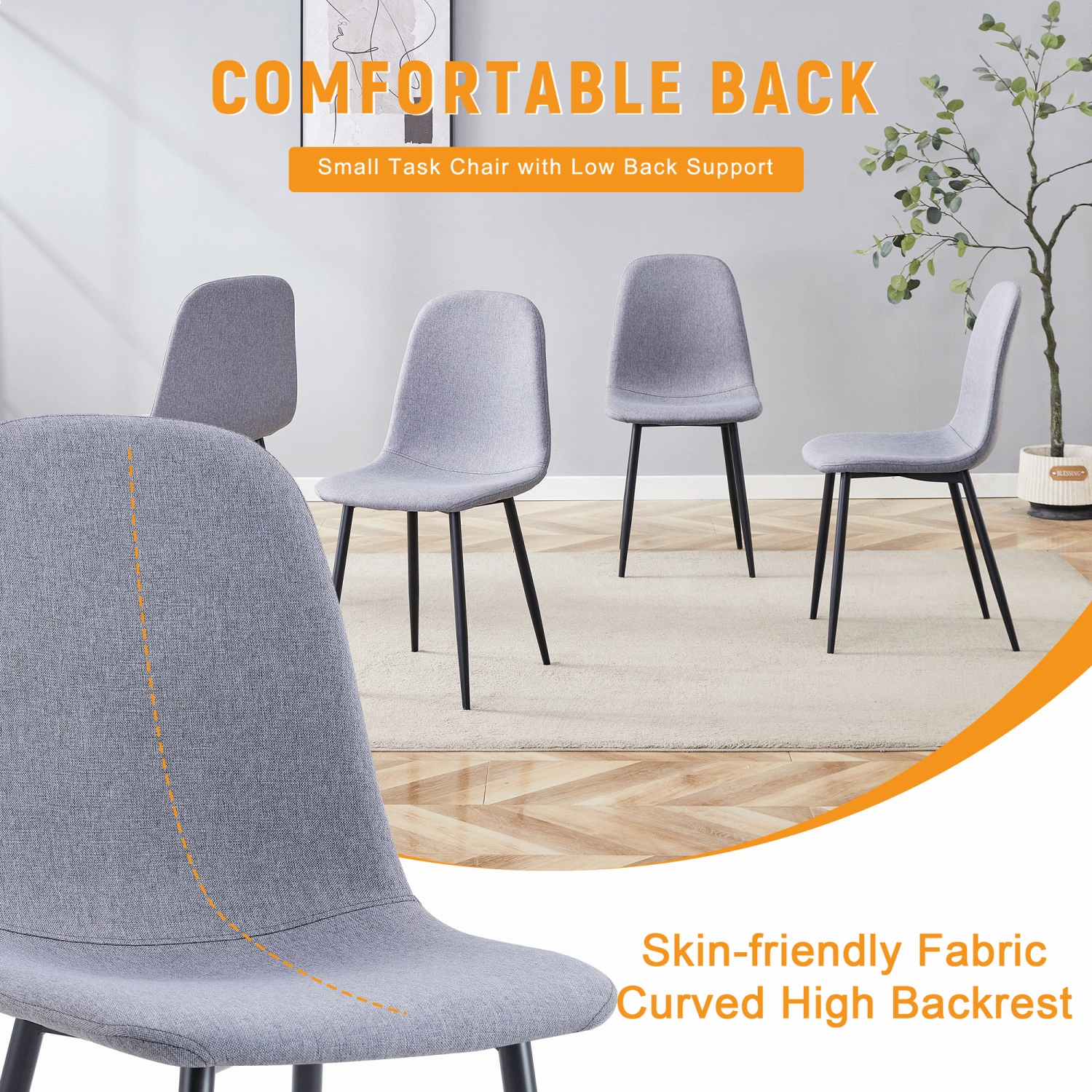 Streamdale Light Gray Linen Dining Chairs (Set of 4) - Black Metal Legs