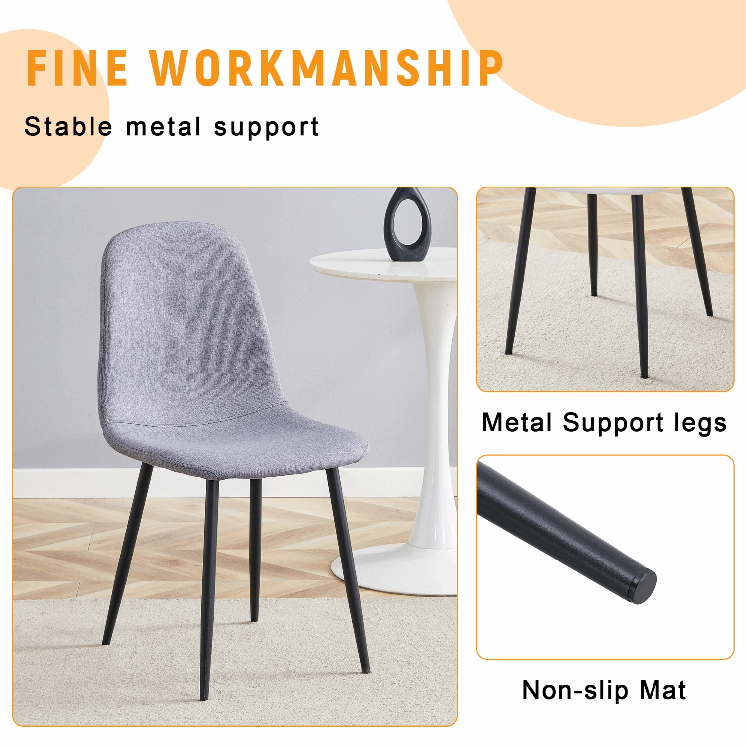 Streamdale Light Gray Linen Dining Chairs (Set of 4) - Black Metal Legs
