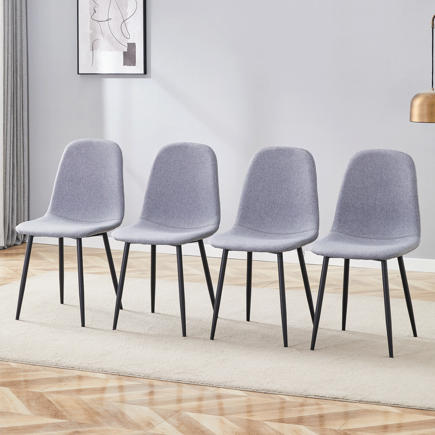Streamdale Light Gray Linen Dining Chairs (Set of 4) - Black Metal Legs