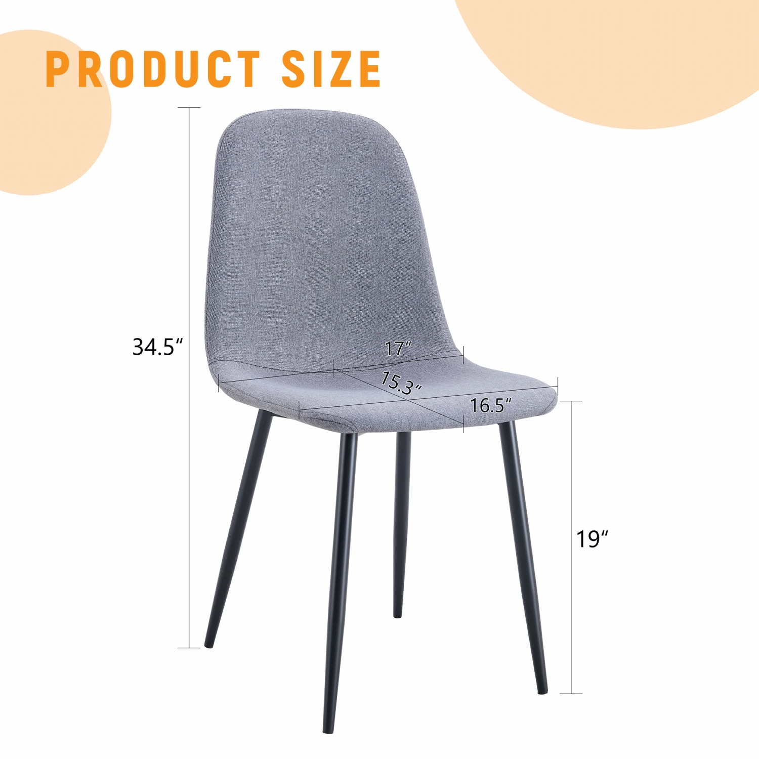 Streamdale Light Gray Linen Dining Chairs (Set of 4) - Black Metal Legs