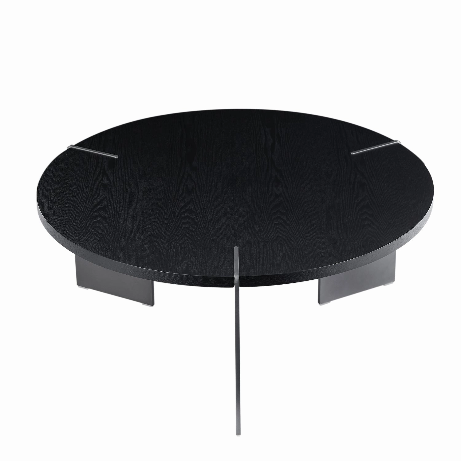 Streamdale Round Coffee Table Black Oak Wood Surface and Black Metel Feet