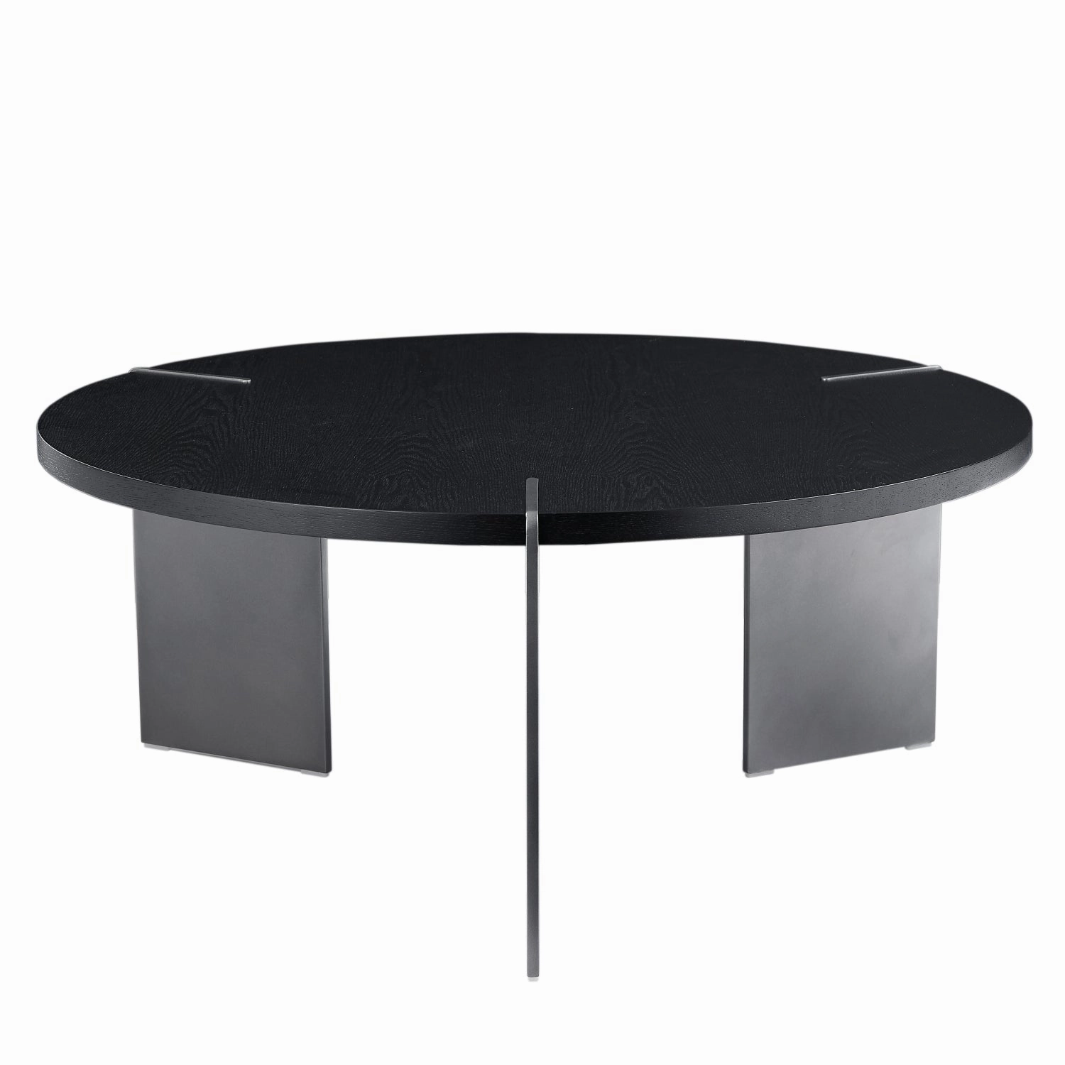 Streamdale Round Coffee Table Black Oak Wood Surface and Black Metel Feet